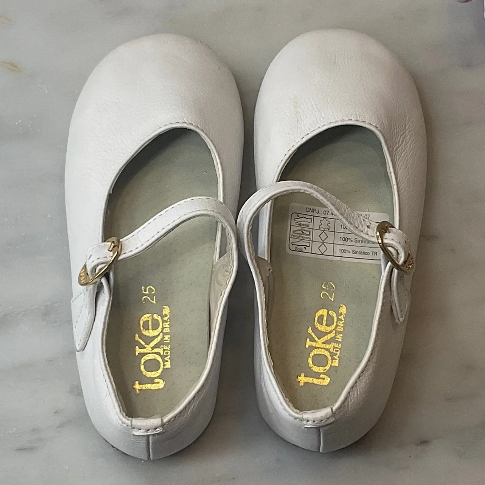 Sweet Classic Toke Leather White Mary Jane Shoes Size EU25/8.5 Toddler